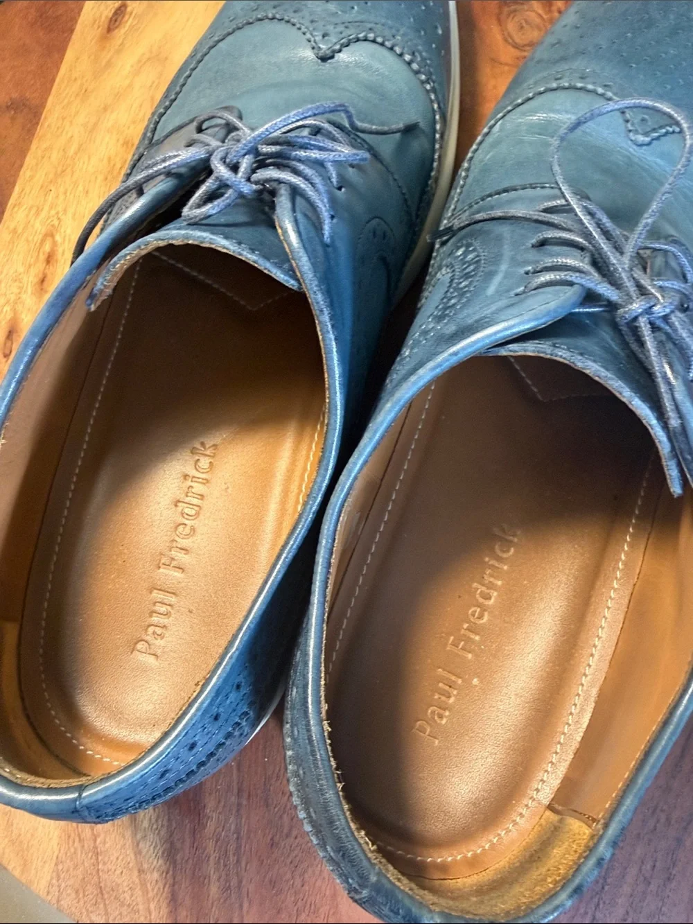 🍁Paul Fredrick Blue Italian Leather Wingtip Oxford Shoes Men Size 12